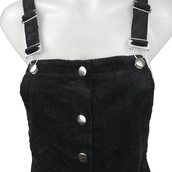 NEW Francesca's Jessie Black Corduroy Jumper Pinafore Mini Overalls Dress S - Picture 3 of 5